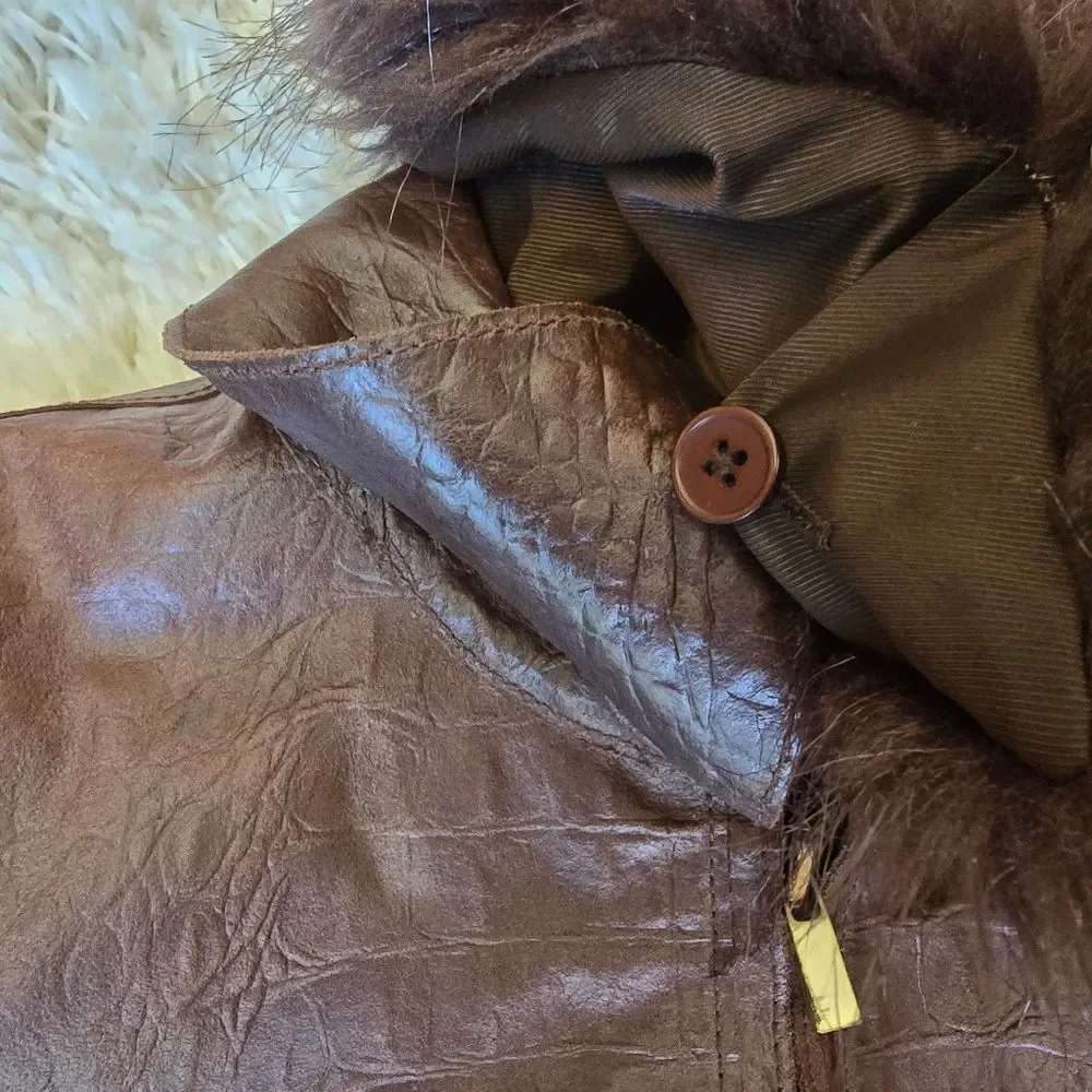 Express Genuine Leather Croc Embossed Brown Jacket Zip Size 14‎ Y2K 90s Western